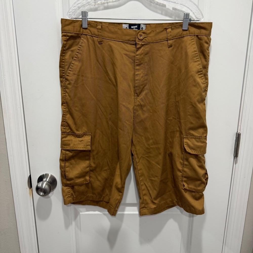 Marx & Dutch Mens Cargo Shorts Multi-Pocket Brown 38